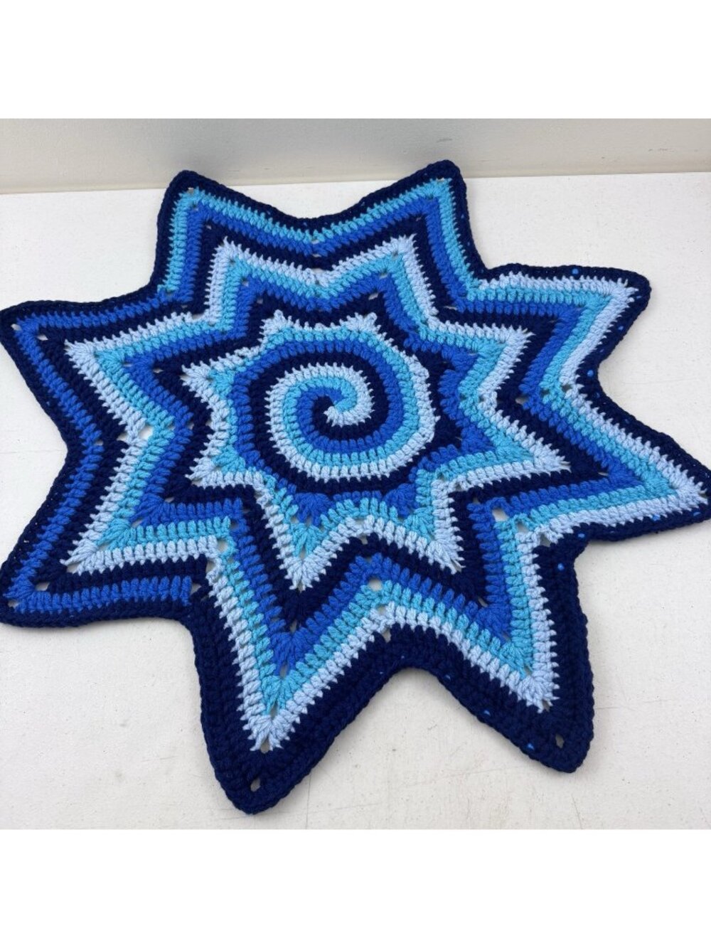 Handmade Crochet Spiral Flow Star 30” Blues And Beads Rave Festival